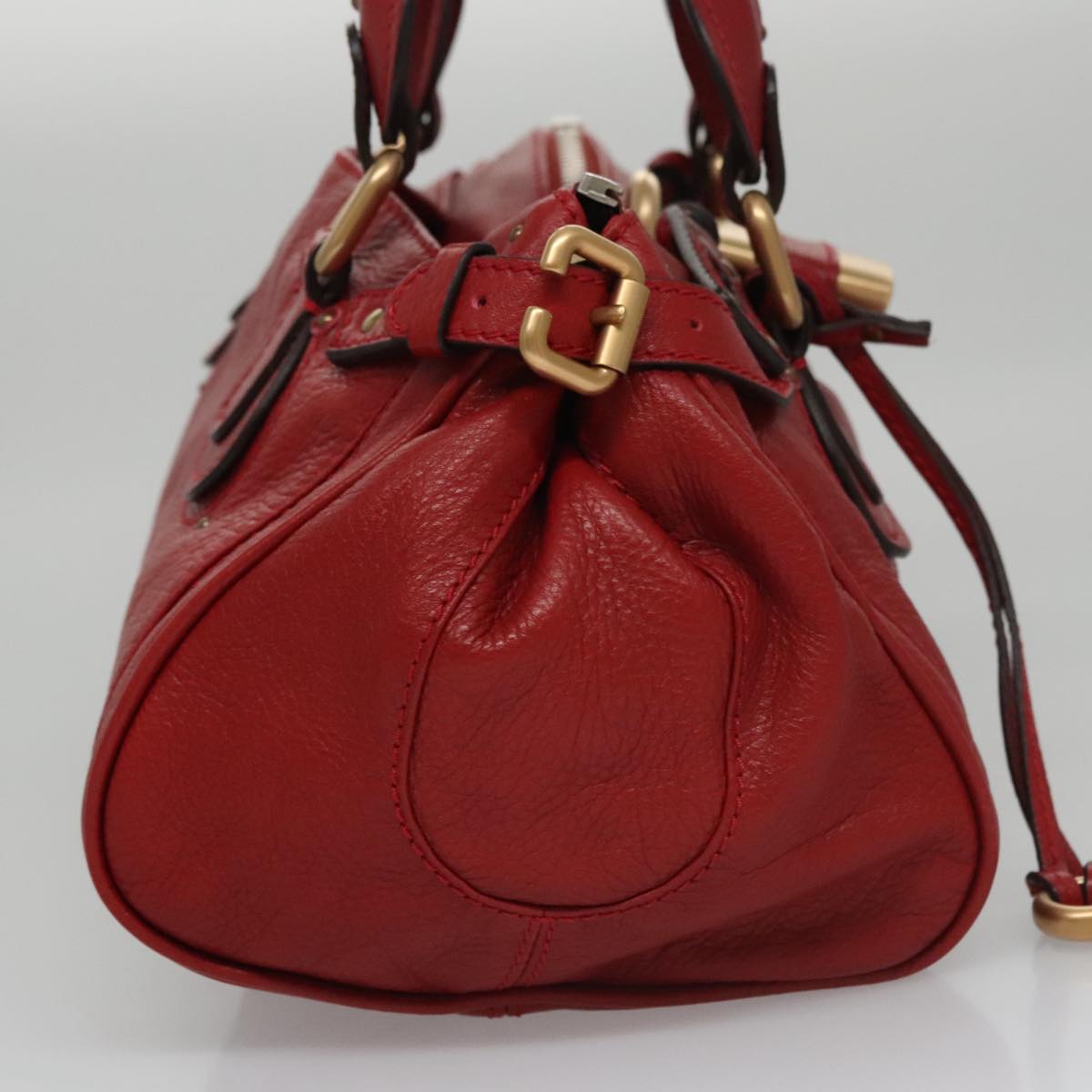 Chloe Paddington Hand Bag Leather Red Gold Silver am7383