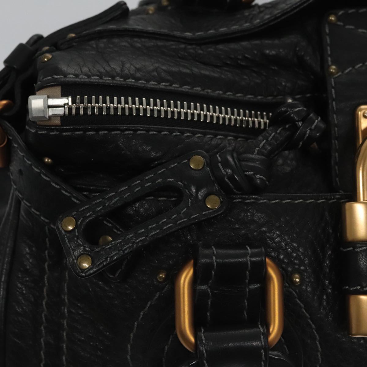Chloe Paddington Hand Bag Leather Black Gold Silver am7385