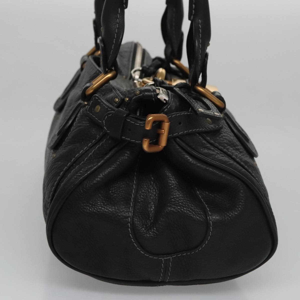 Chloe Paddington Hand Bag Leather Black Gold Silver am7385