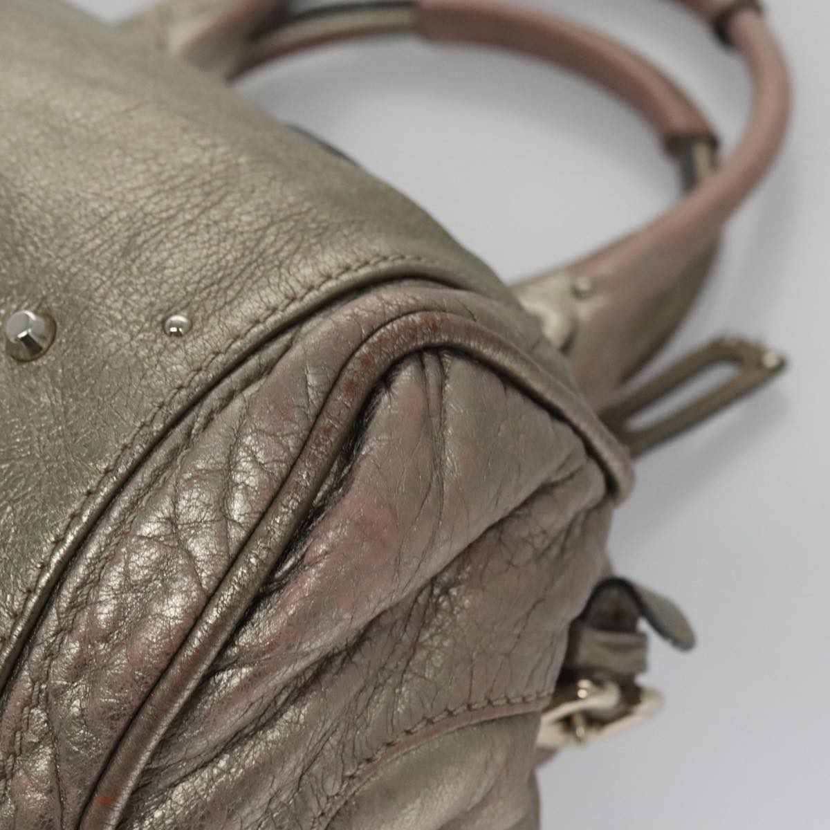 Chloe Paddington Hand Bag Leather Bronze Gold Silver am7387