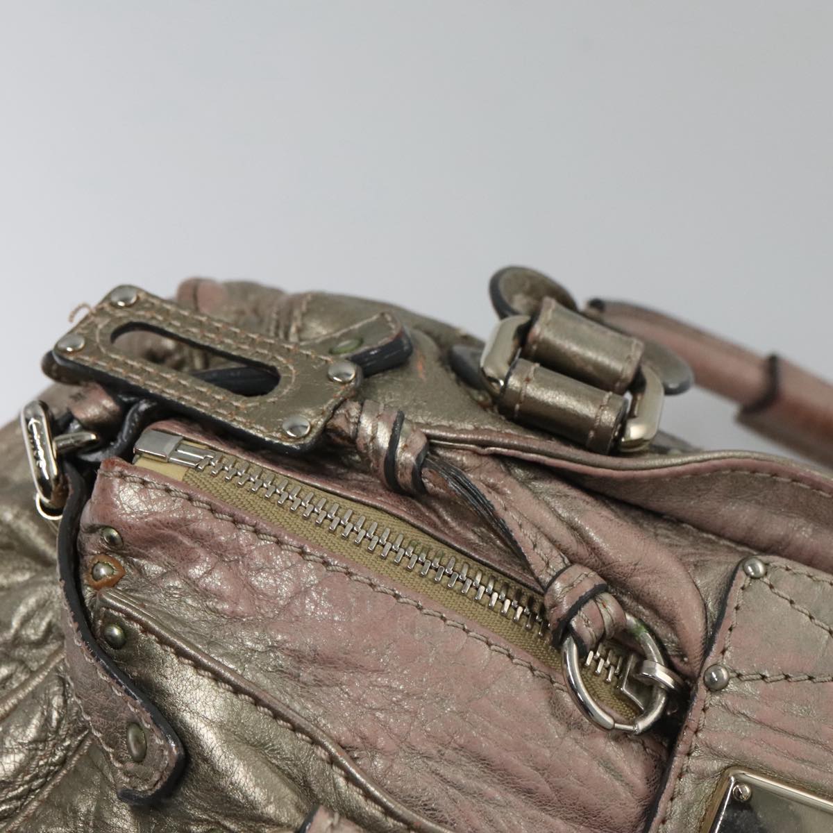 Chloe Paddington Hand Bag Leather Bronze Gold Silver am7387