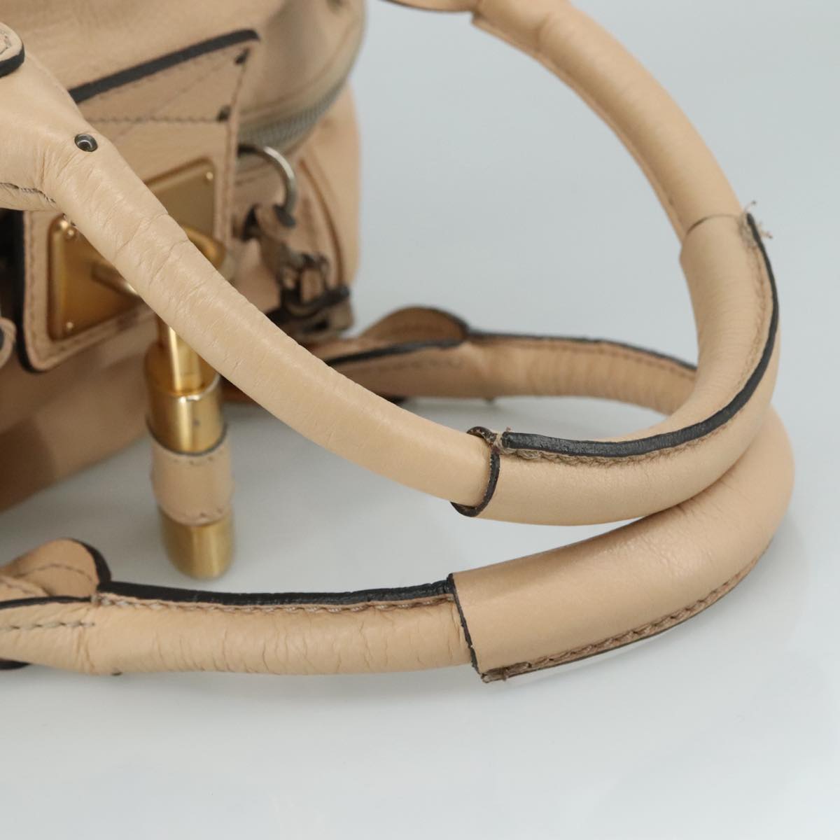 Chloe Paddington Hand Bag Leather Beige Gold Silver am7418