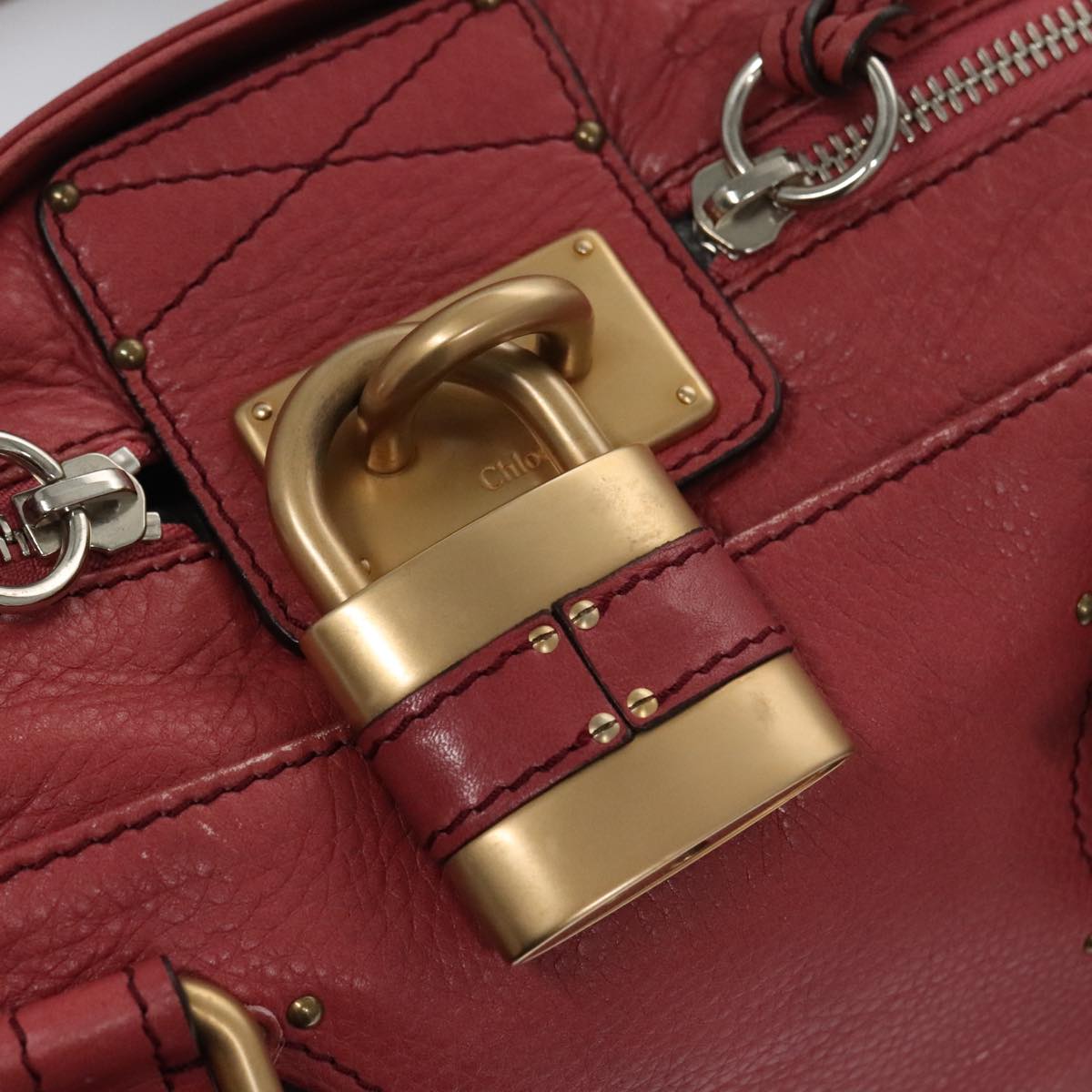 Chloe Paddington Hand Bag Leather Pink Gold Silver am7422