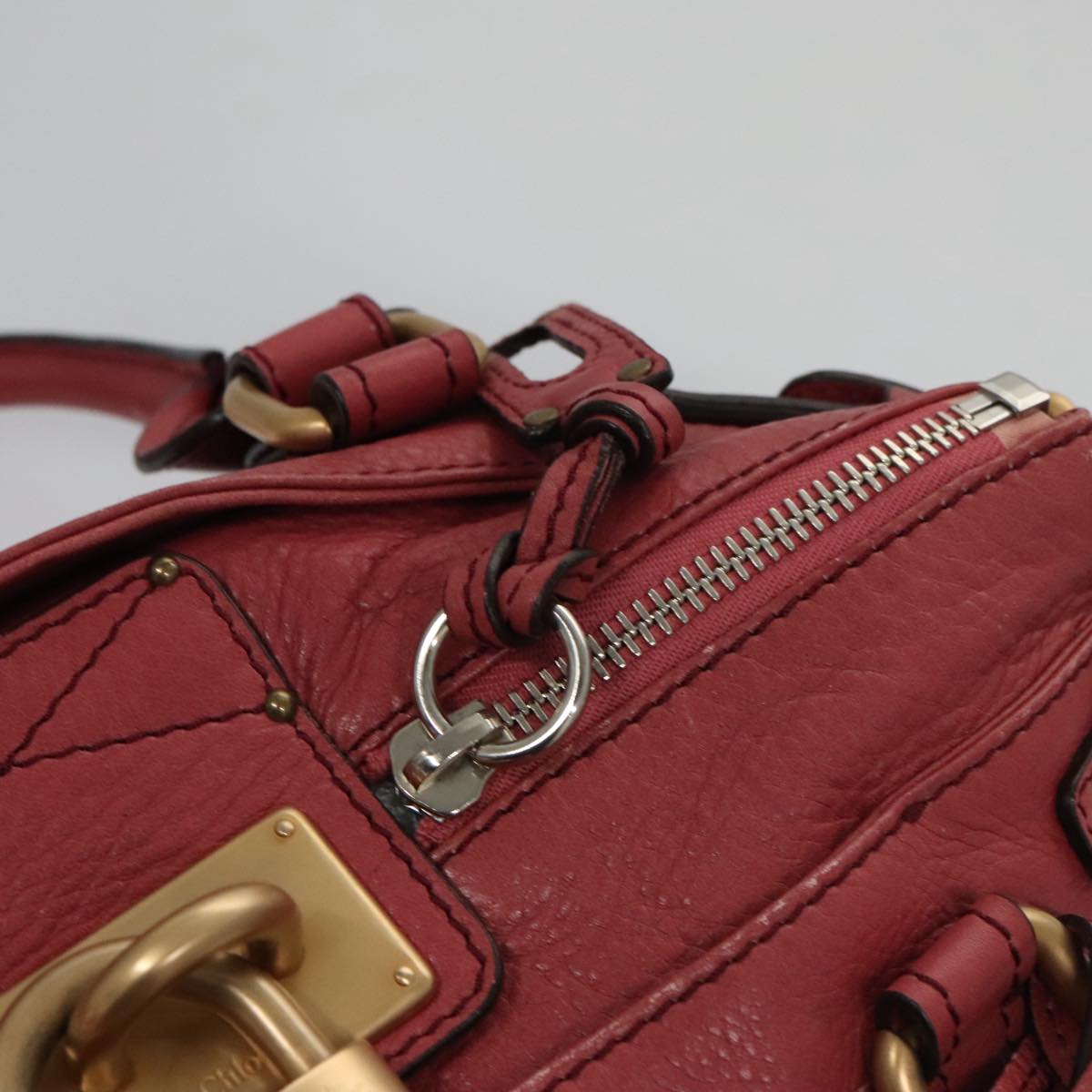 Chloe Paddington Hand Bag Leather Pink Gold Silver am7422