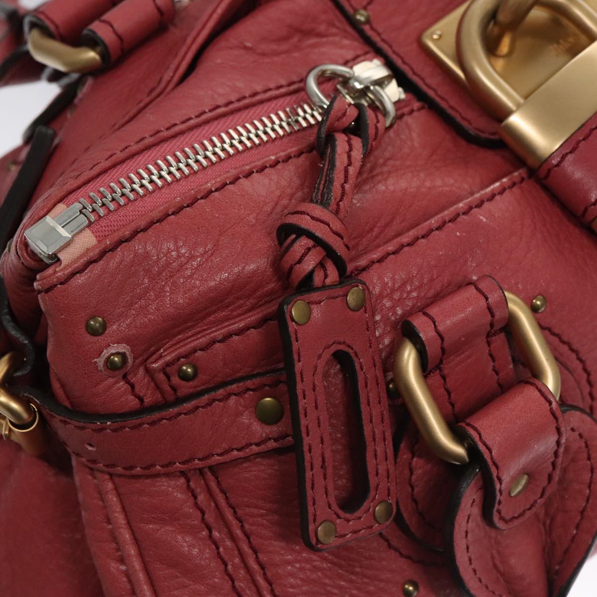 Chloe Paddington Hand Bag Leather Pink Gold Silver am7422