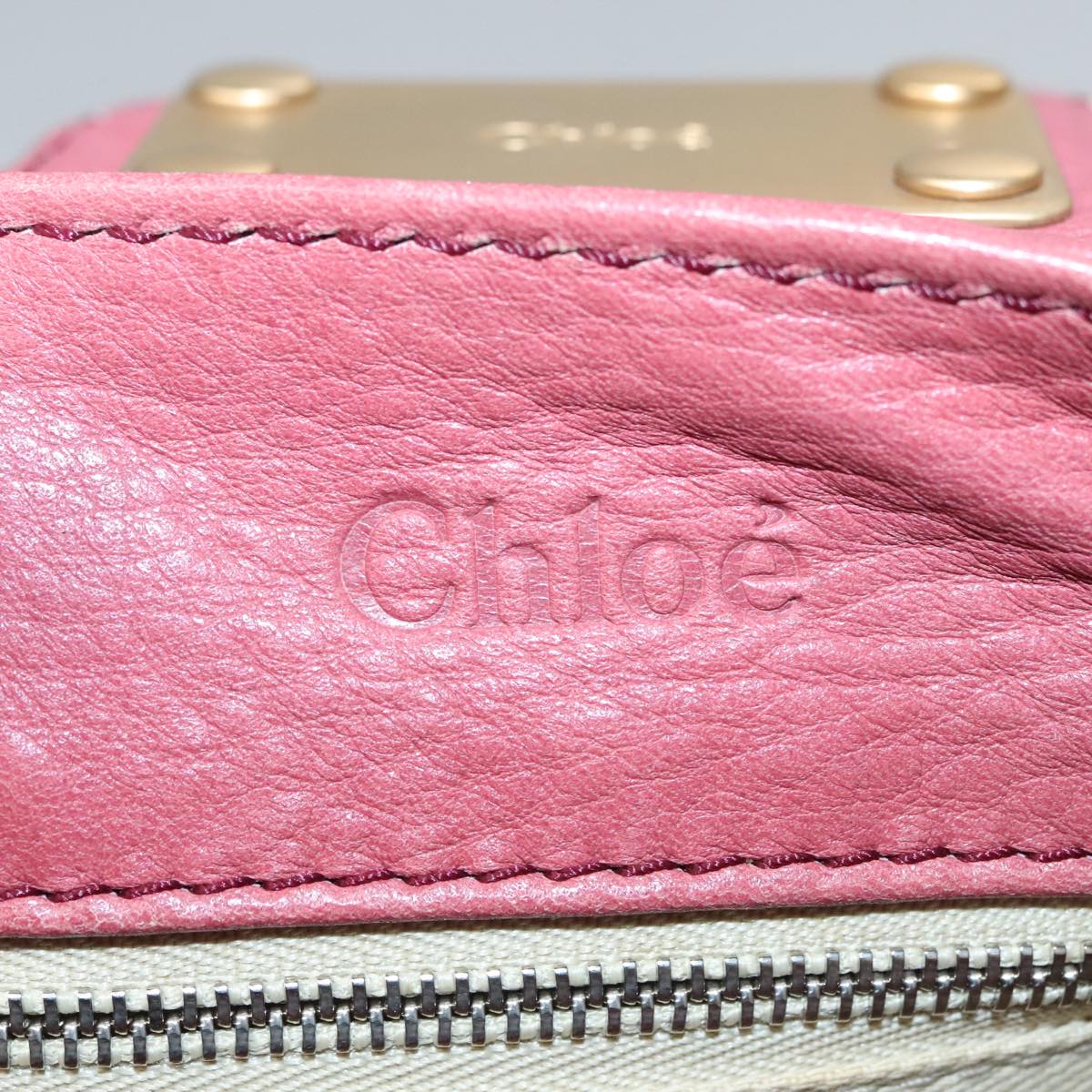 Chloe Paddington Hand Bag Leather Pink Gold Silver am7422