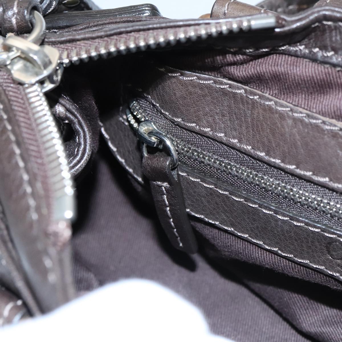 Chloe Paddington Mini Hand Bag Leather Dark Brown Gold Silver am7426