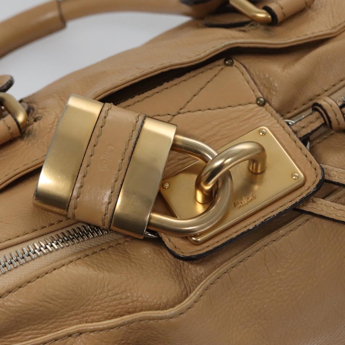 Chloe Paddington Hand Bag Leather Beige Gold Silver am7467