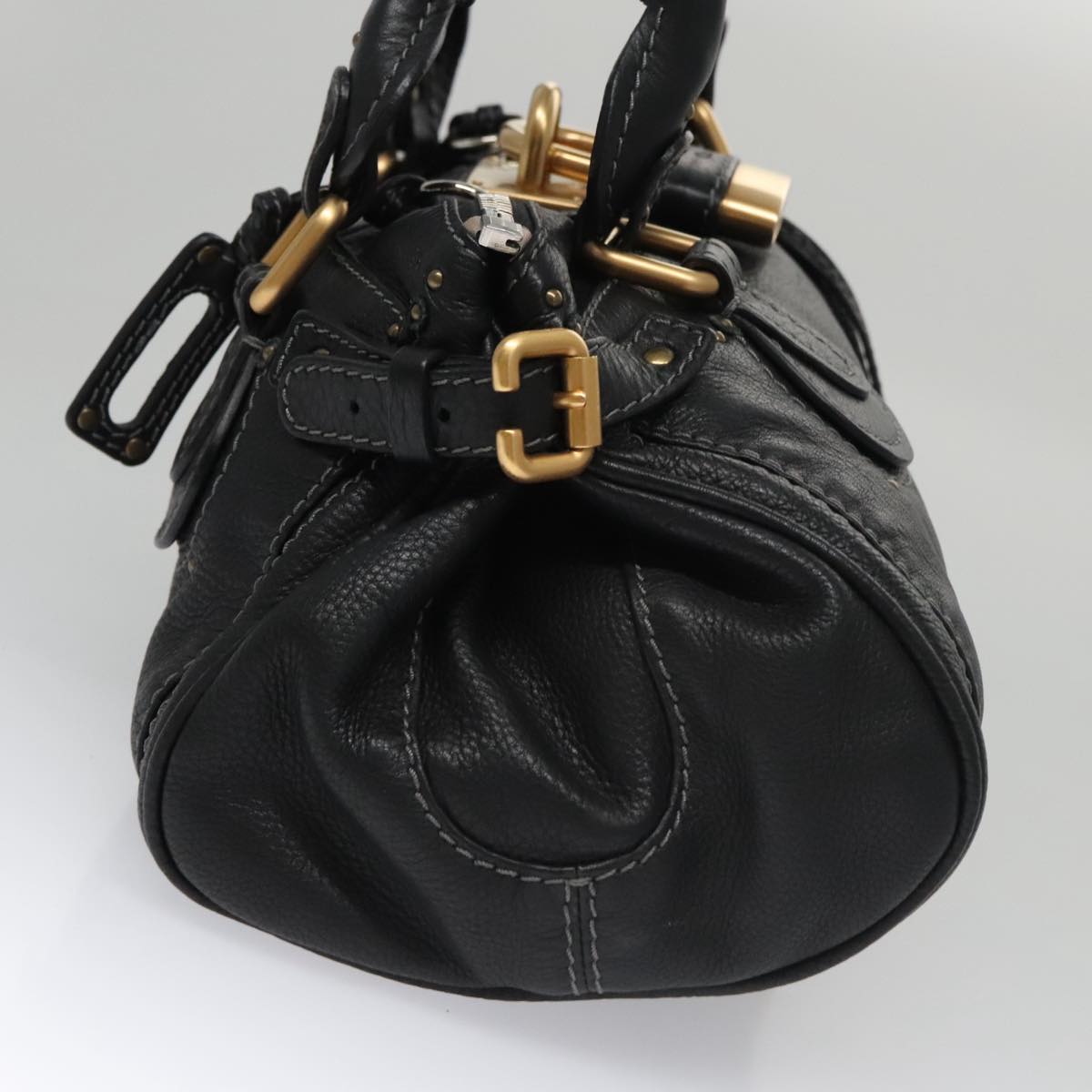 Chloe Paddington Hand Bag Leather Black Gold Silver am7478