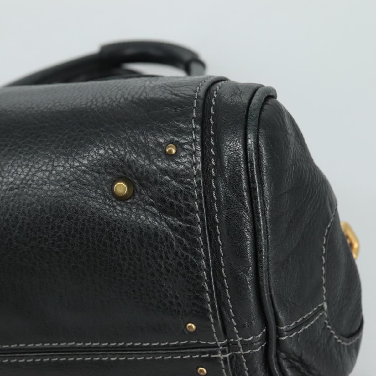 Chloe Paddington Hand Bag Leather Black Gold Silver am7480