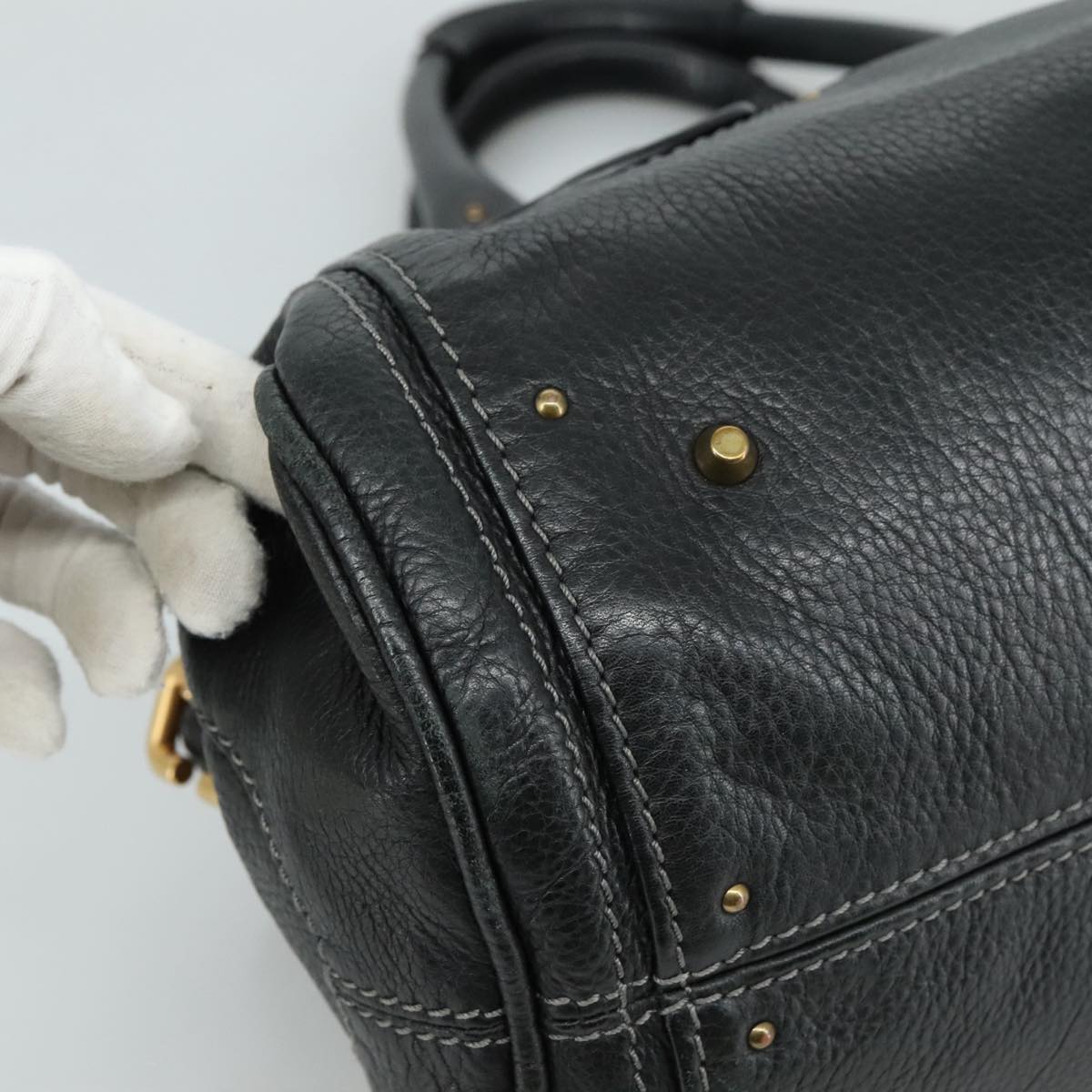 Chloe Paddington Hand Bag Leather Black Gold Silver am7480