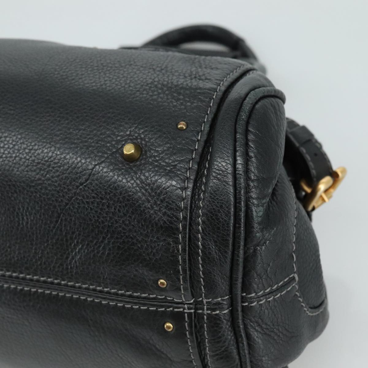 Chloe Paddington Hand Bag Leather Black Gold Silver am7480
