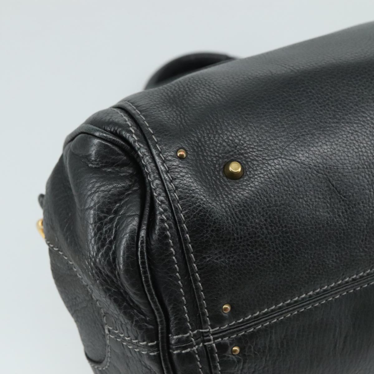 Chloe Paddington Hand Bag Leather Black Gold Silver am7480