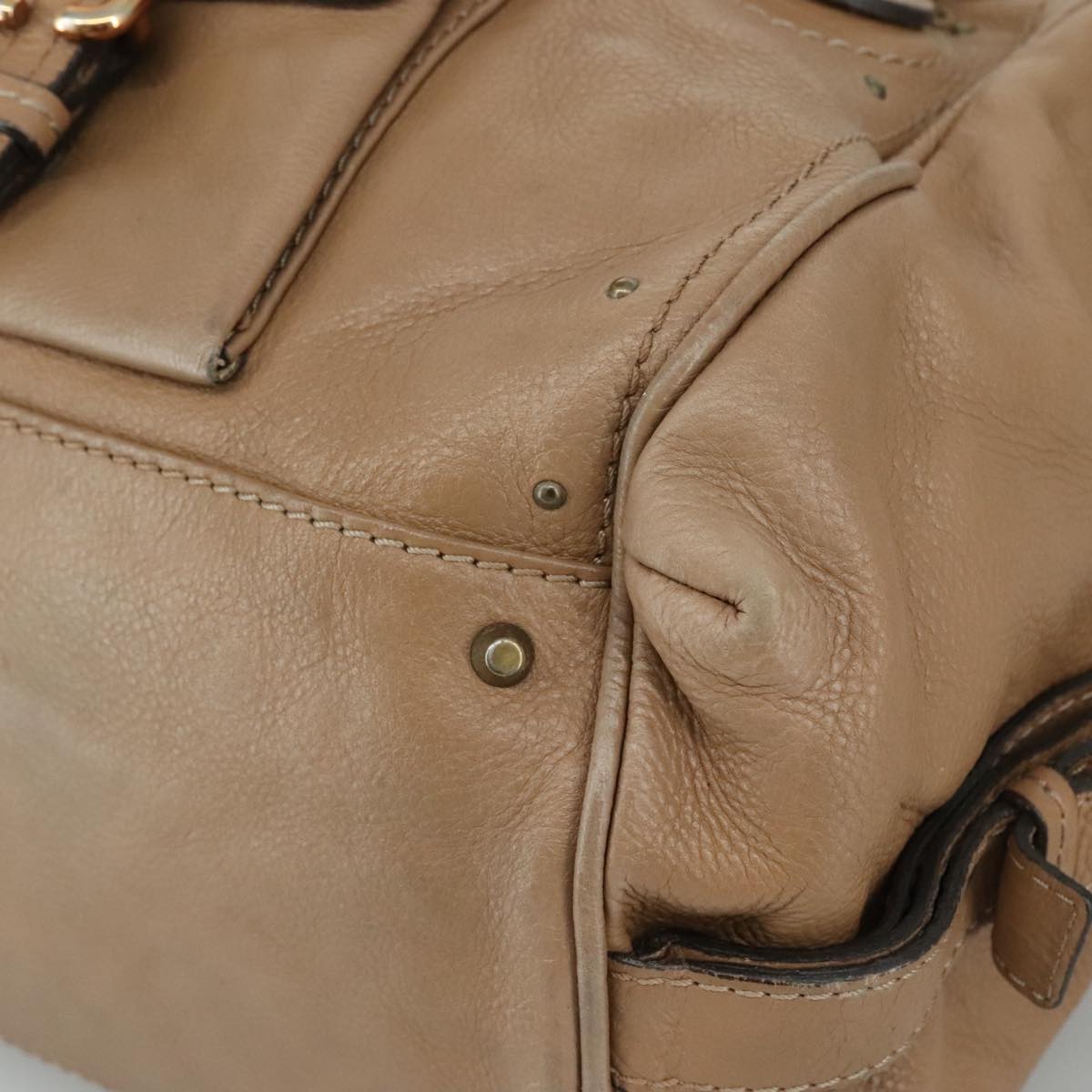 Chloe Paddington Hand Bag Leather Beige Gold Silver am7508