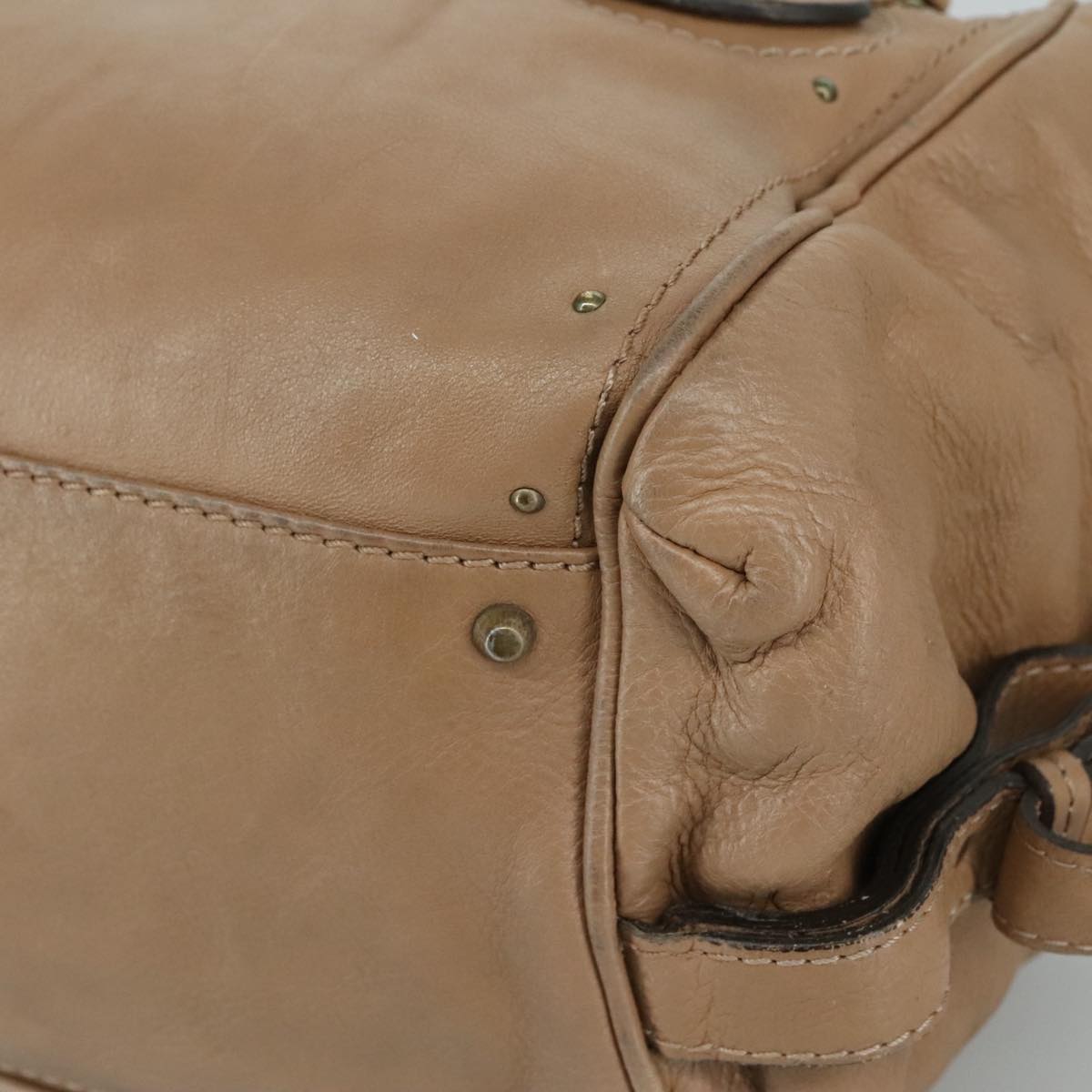 Chloe Paddington Hand Bag Leather Beige Gold Silver am7508