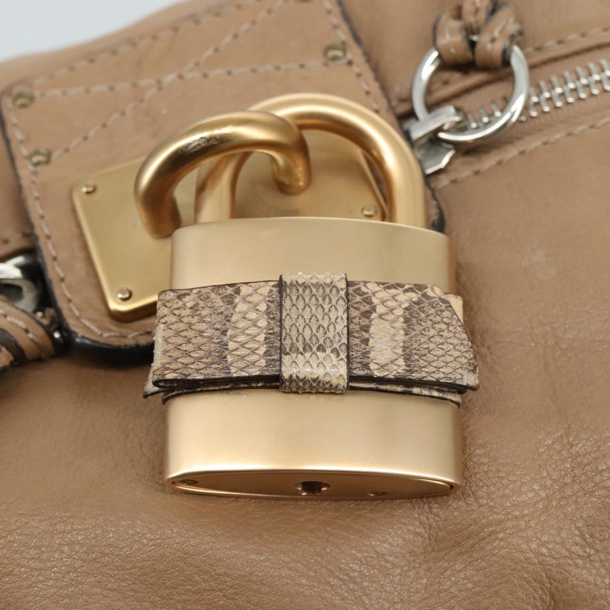 Chloe Paddington Hand Bag Leather Beige Gold Silver am7508