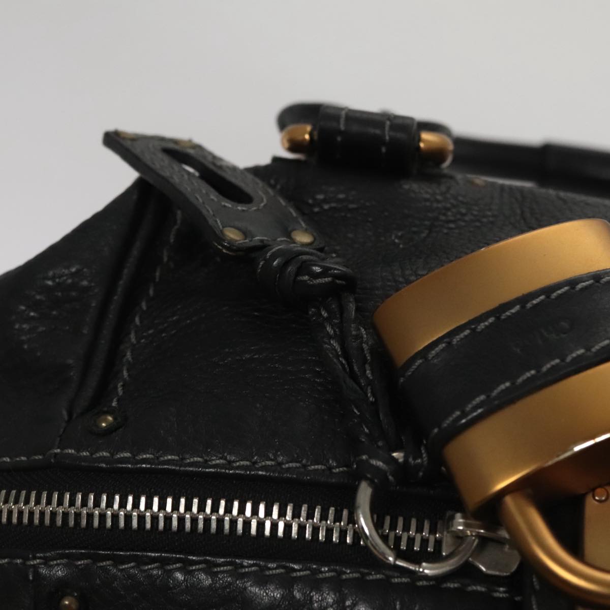 Chloe Paddington Shoulder Bag Leather Black Gold am7567