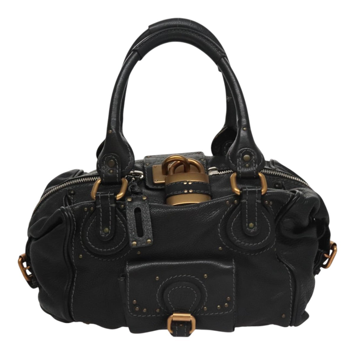 Chloe Paddington Shoulder Bag Leather Black Gold am7567