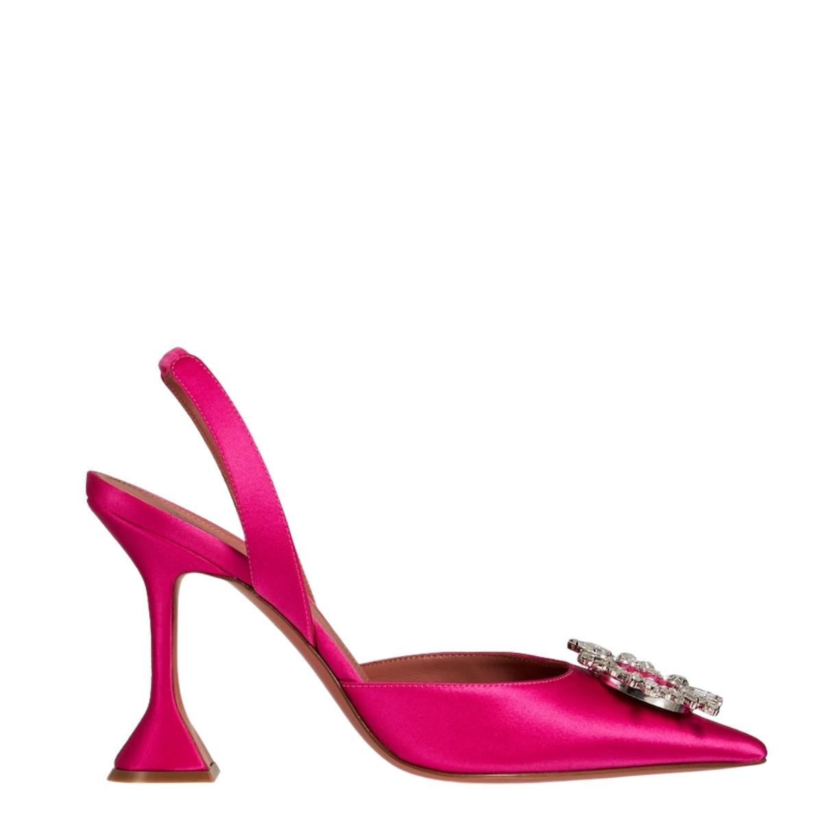 95mm Begum Satin Slingback Pumps In Fuchsia
