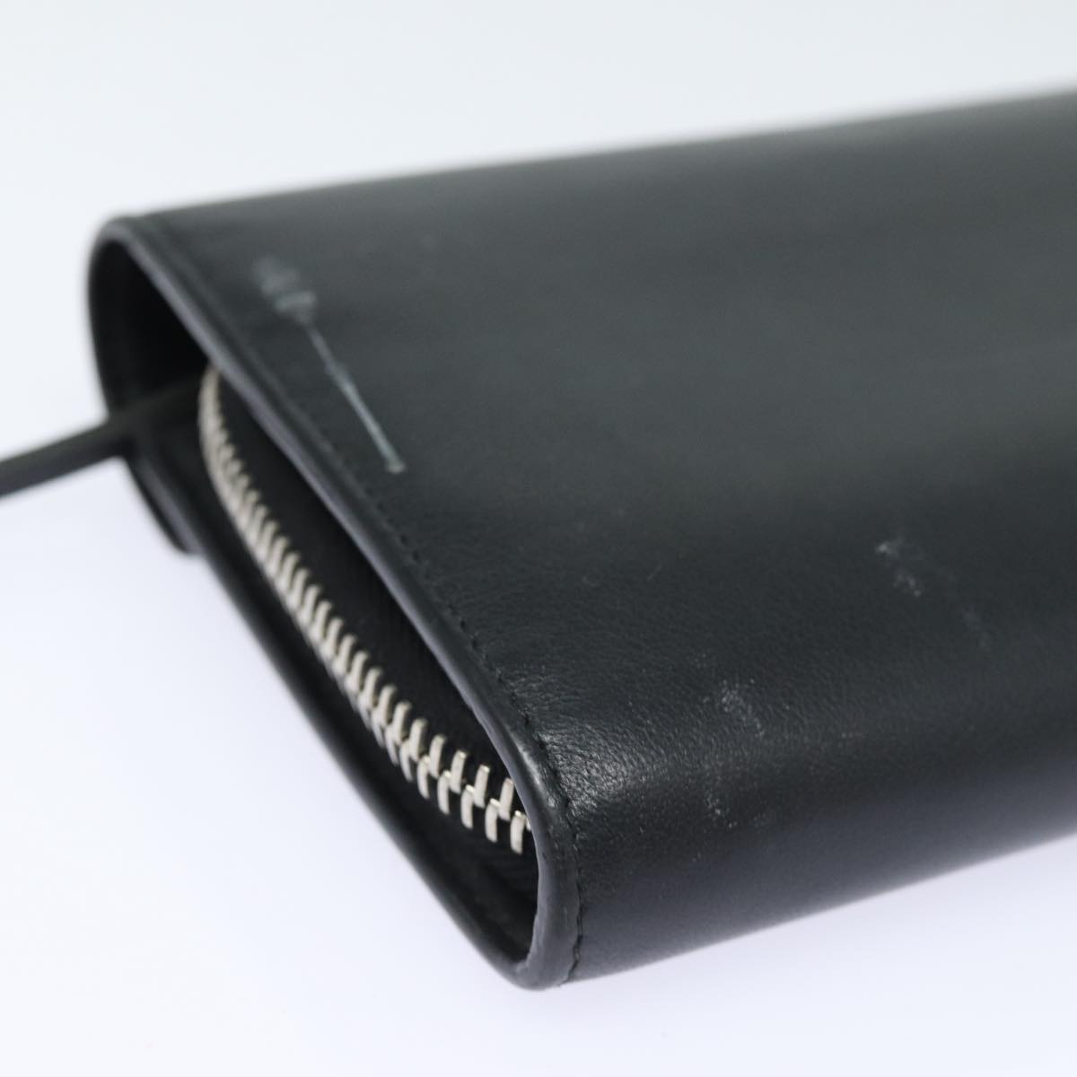 balenciaga Paper Manny Long Wallet Leather Black Silver 371661 Auth ar12342