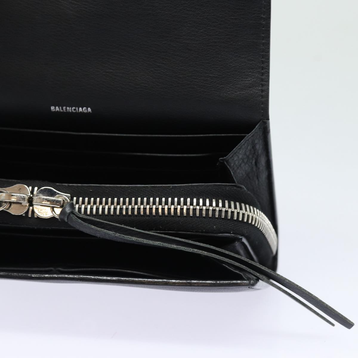 balenciaga Paper Manny Long Wallet Leather Black Silver 371661 Auth ar12342