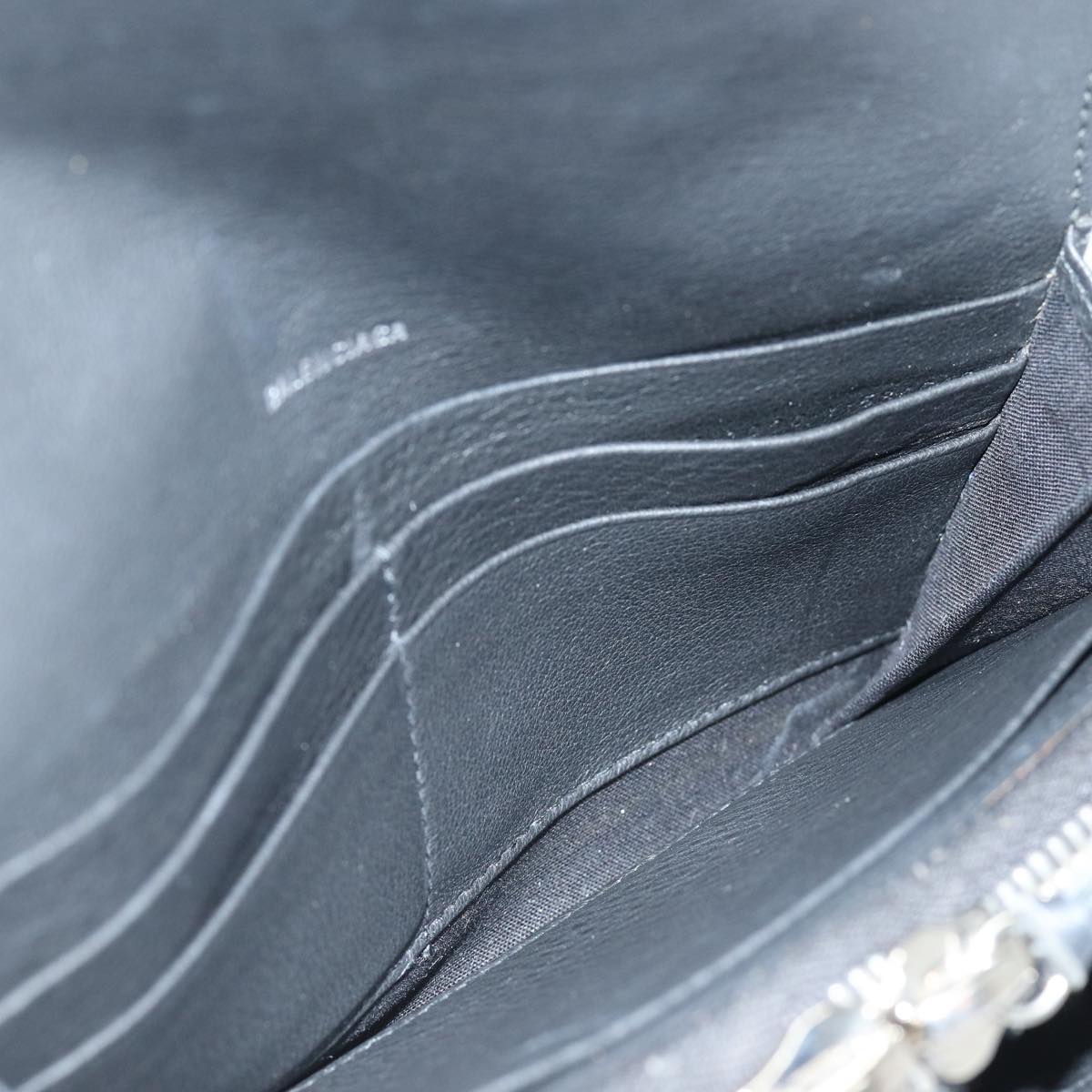 balenciaga Paper Manny Long Wallet Leather Black Silver 371661 Auth ar12342