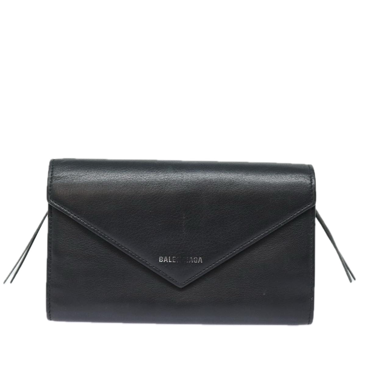 balenciaga Paper Manny Long Wallet Leather Black Silver 371661 Auth ar12342