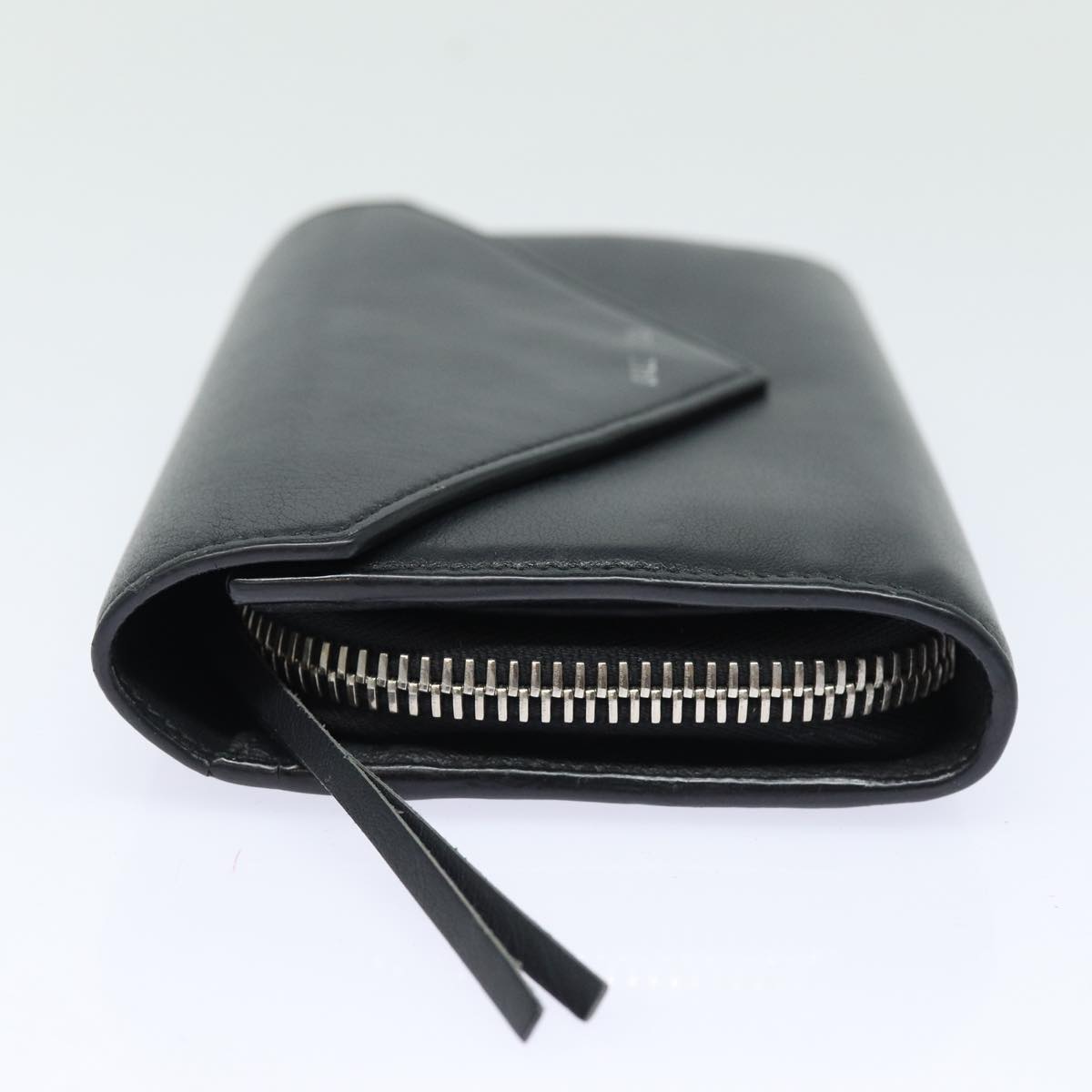balenciaga Paper Manny Long Wallet Leather Black Silver 371661 Auth ar12342
