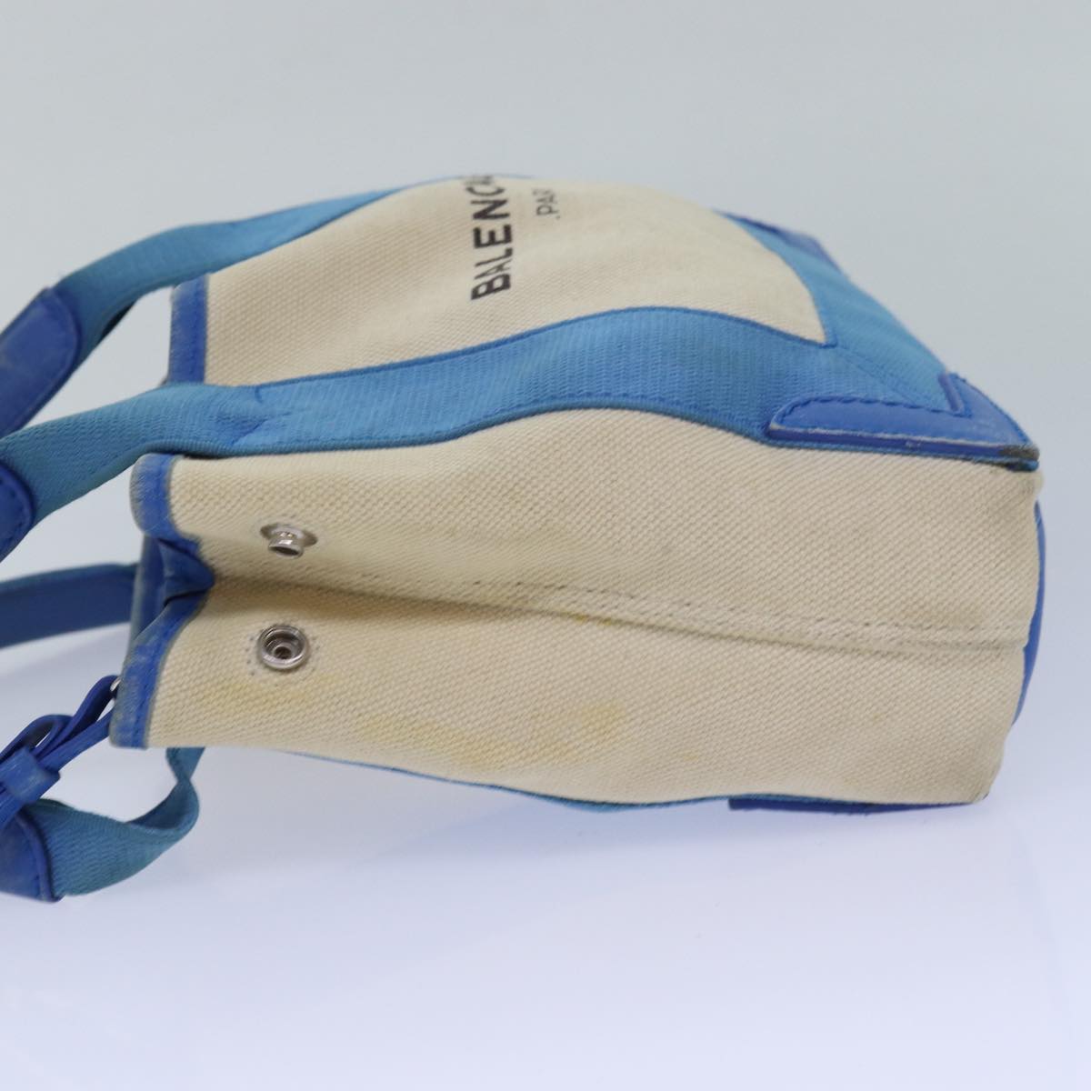 balenciaga Navy Kabas XS Bag Canvas Leather 2way Blue Silver 390346 Auth ar12352