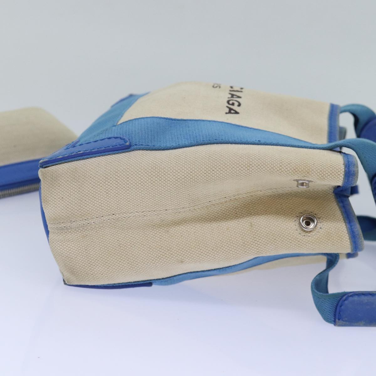 balenciaga Navy Kabas XS Bag Canvas Leather 2way Blue Silver 390346 Auth ar12352