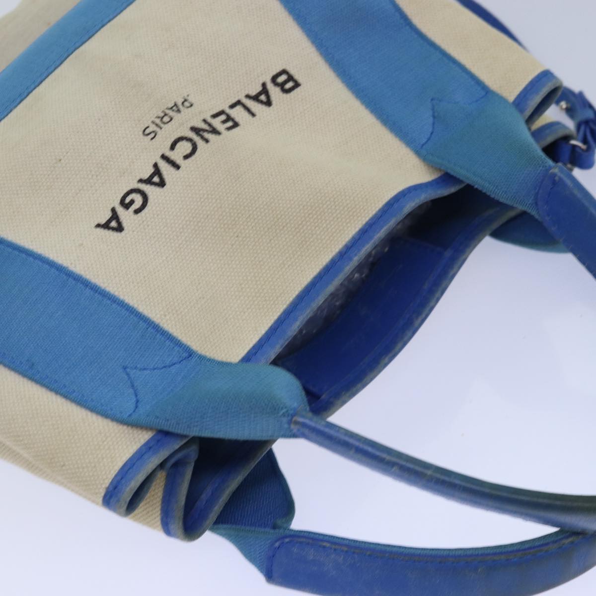 balenciaga Navy Kabas XS Bag Canvas Leather 2way Blue Silver 390346 Auth ar12352