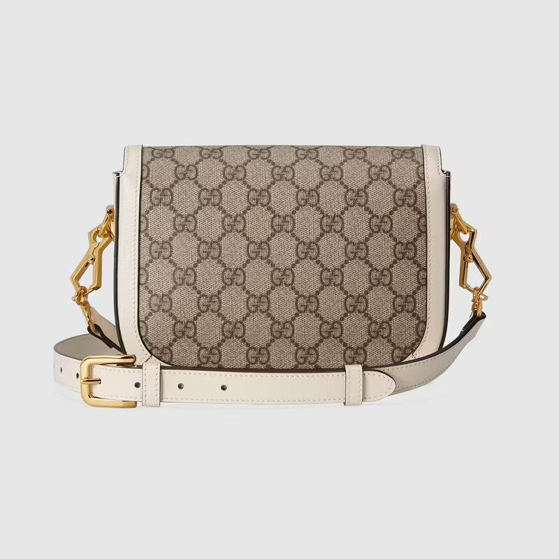 GUCCI HORSEBIT 1955 MINI BAG WHITE SUPREME CANVAS/LEATHER DETAIL
