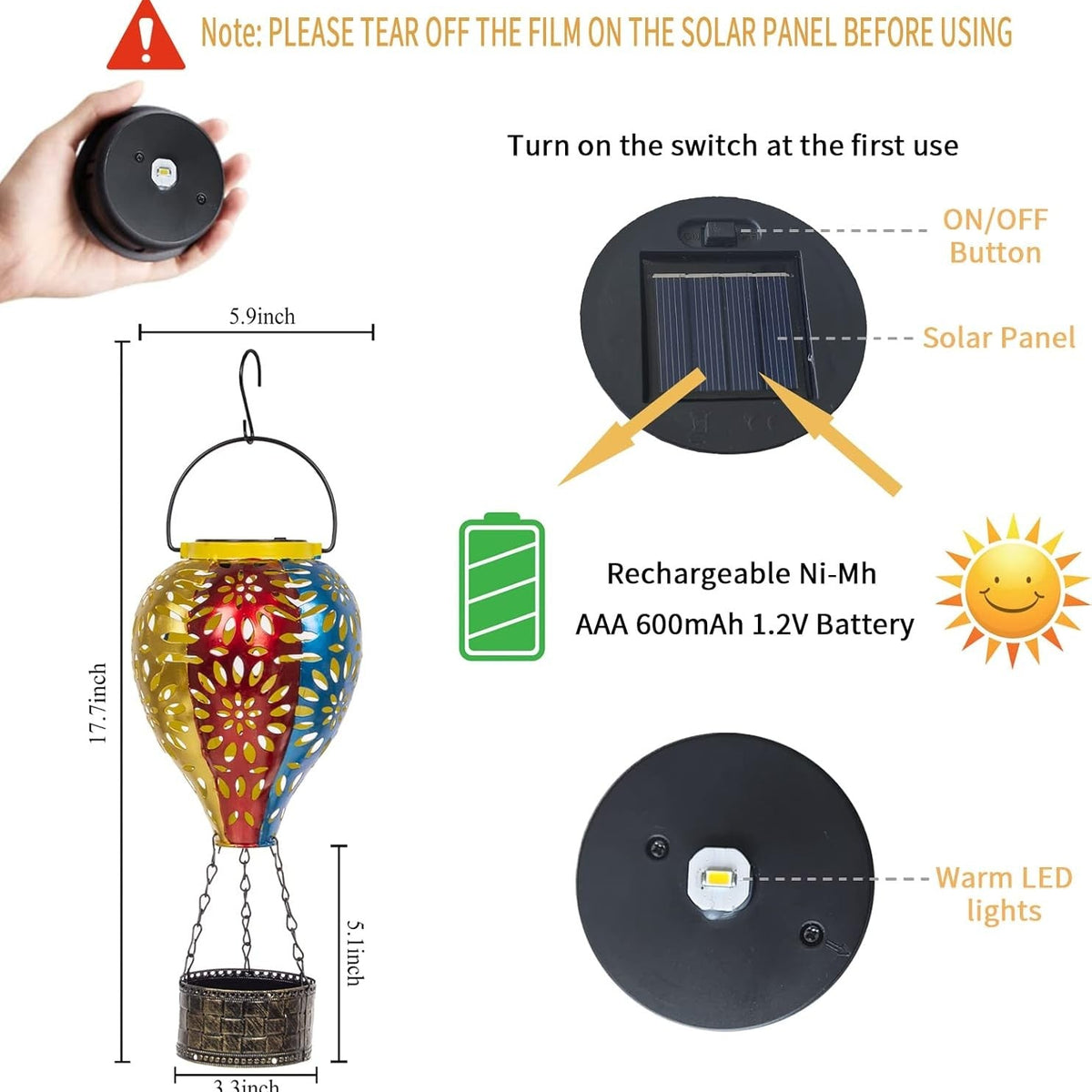Solar Hot Air Balloon Lantern, Hanging Lanterns Outdoor Waterproof Decorative Me