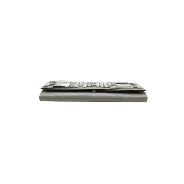 GUCCI Metal Embellished Broadway Clutch in Grey Leather