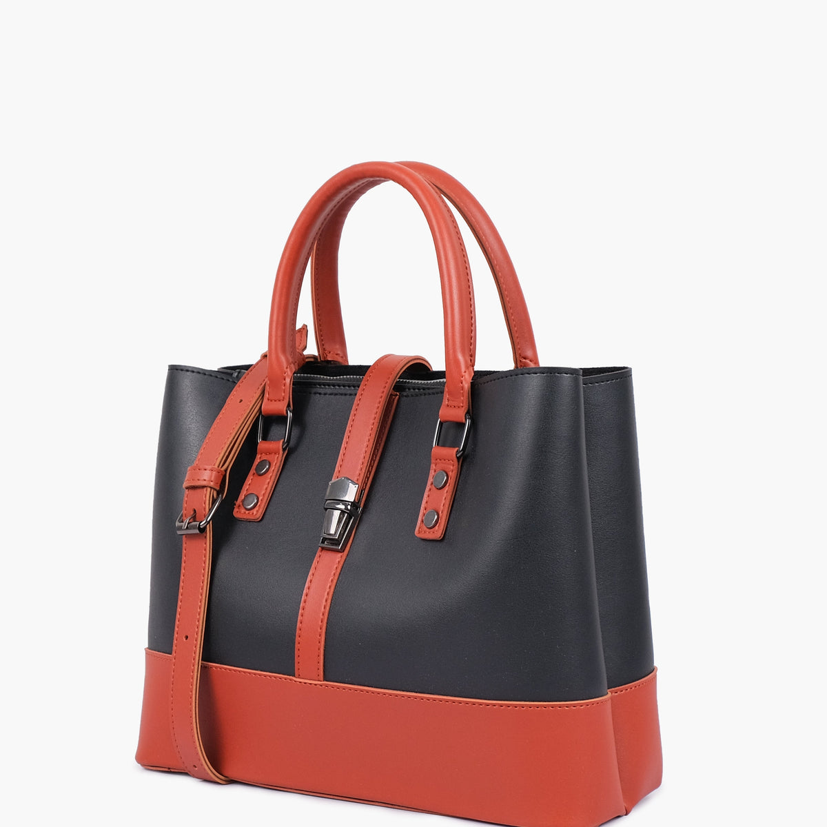 Black and rust multi-compartment shoulder bag