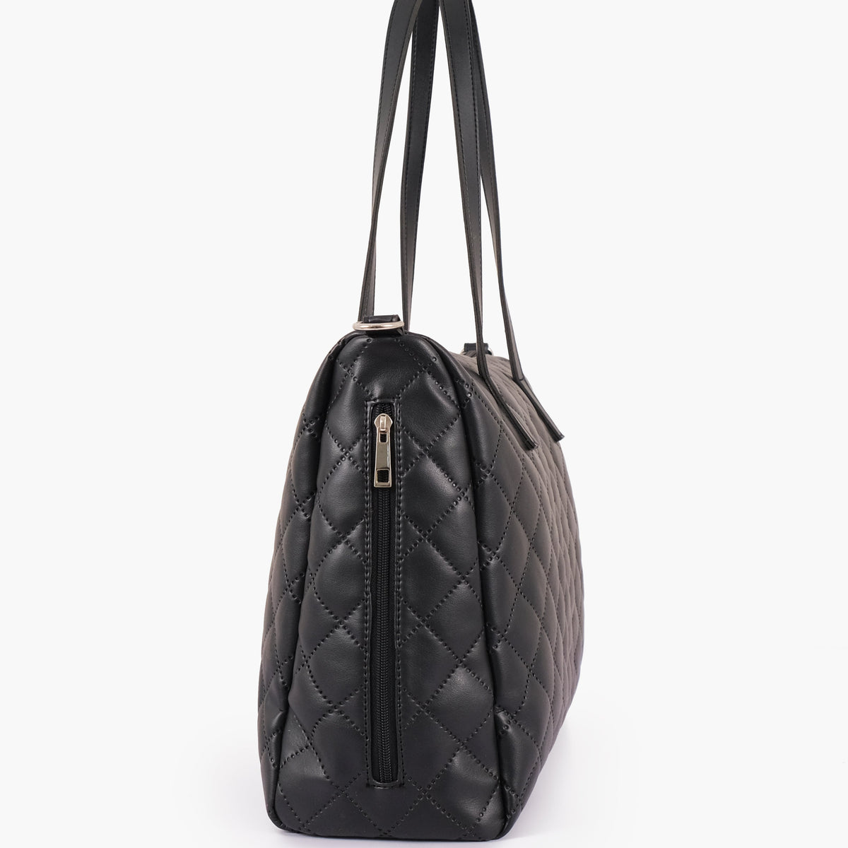 Black quilted carryall tote bag