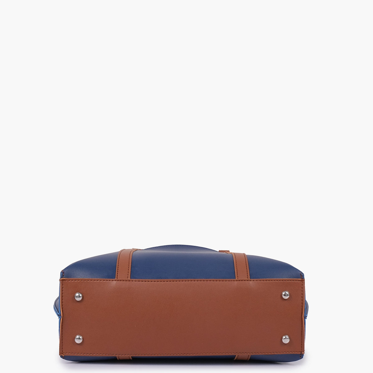 Blue and brown double-handle tote bag