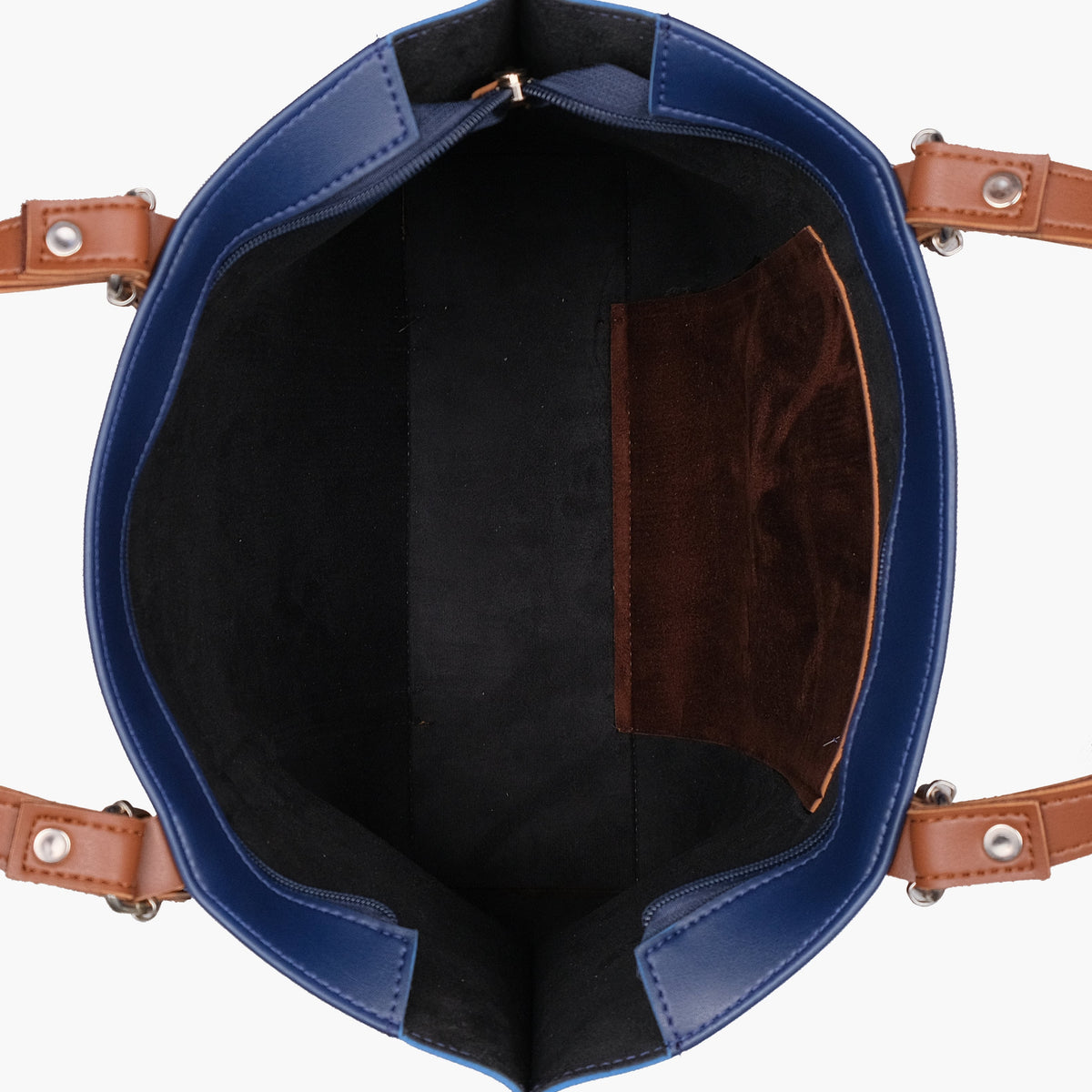 Blue and brown double-handle tote bag