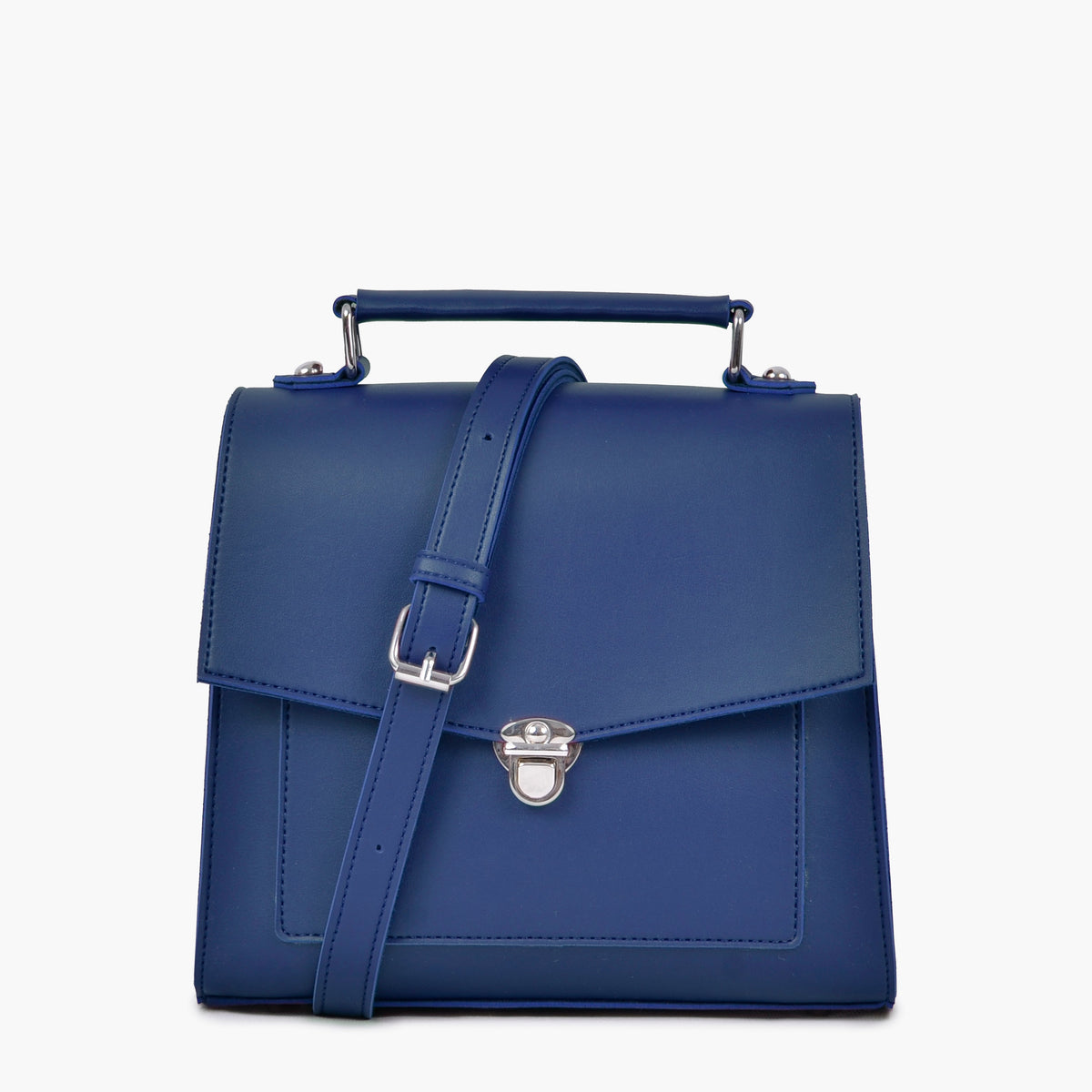 Blue push-lock messenger bag