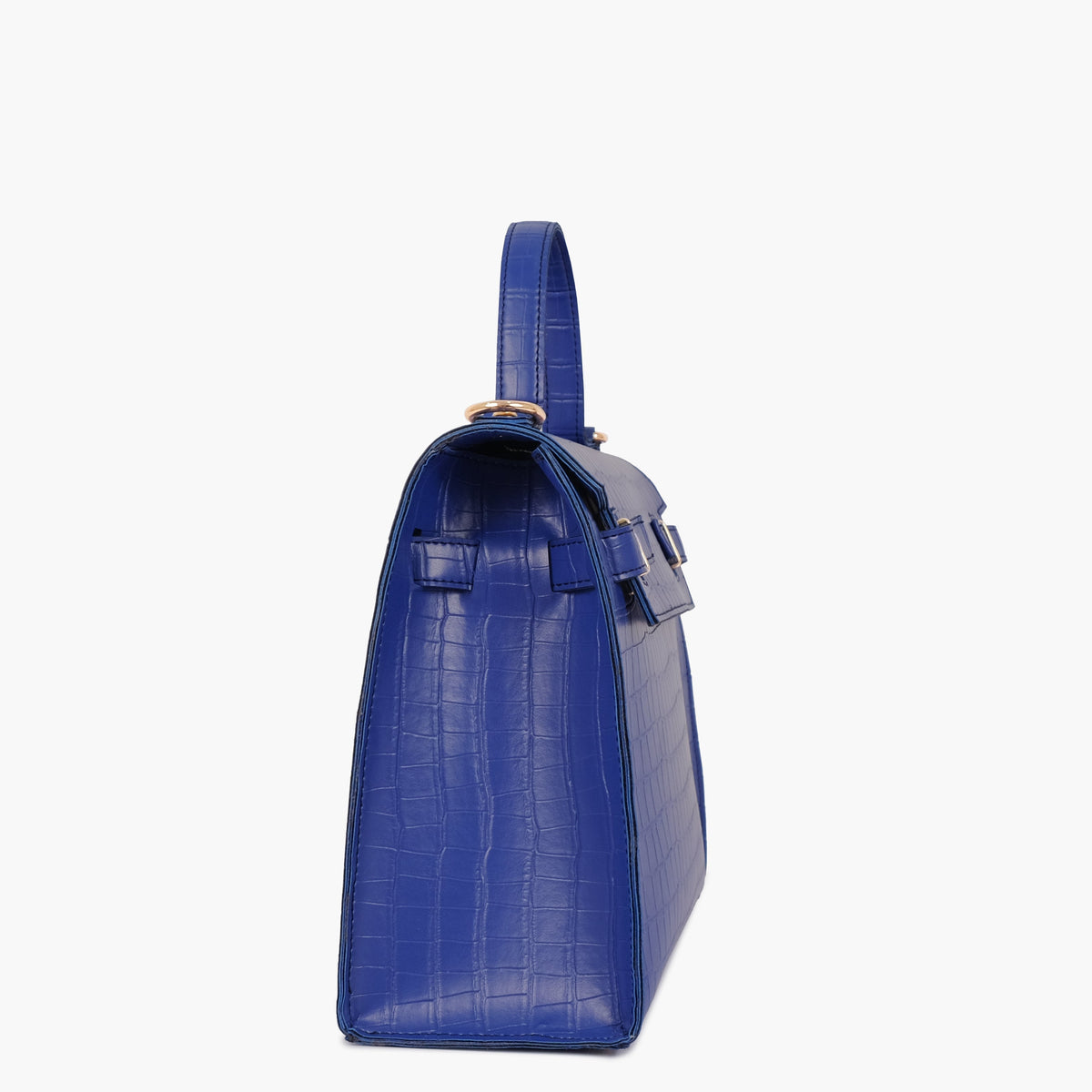 Blue top-handle crocodile mini bag