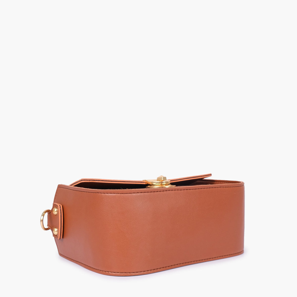 Brown saddle bag with twist lock