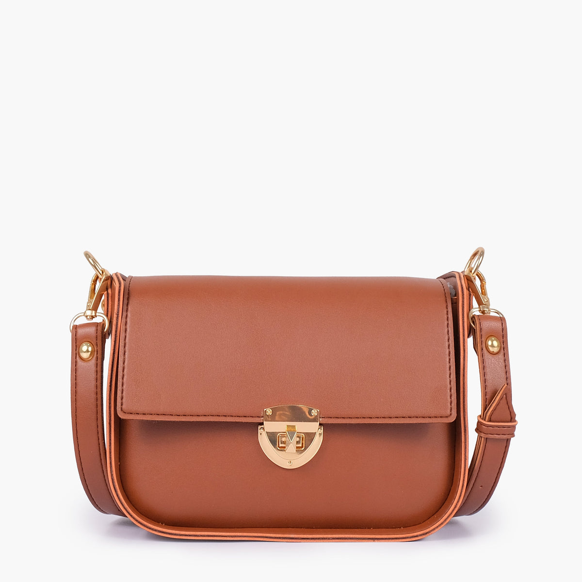 Brown saddle bag with twist lock