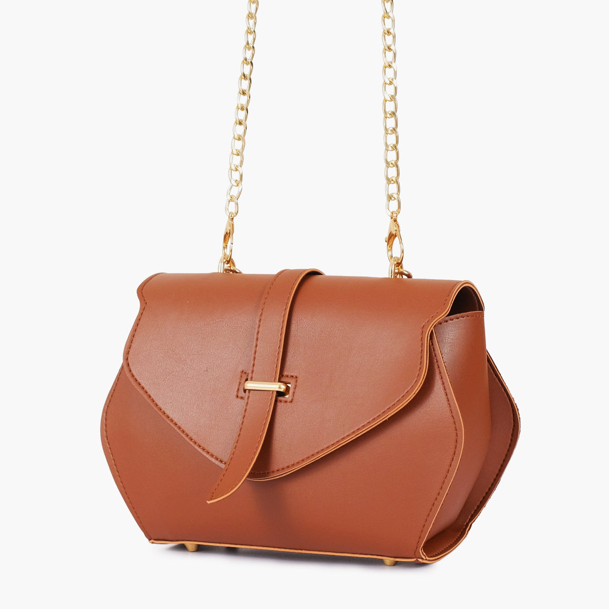 Brown top-handle hexagon bag