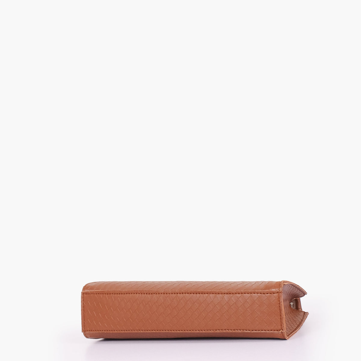 Brown weaved elongated chain handle purse