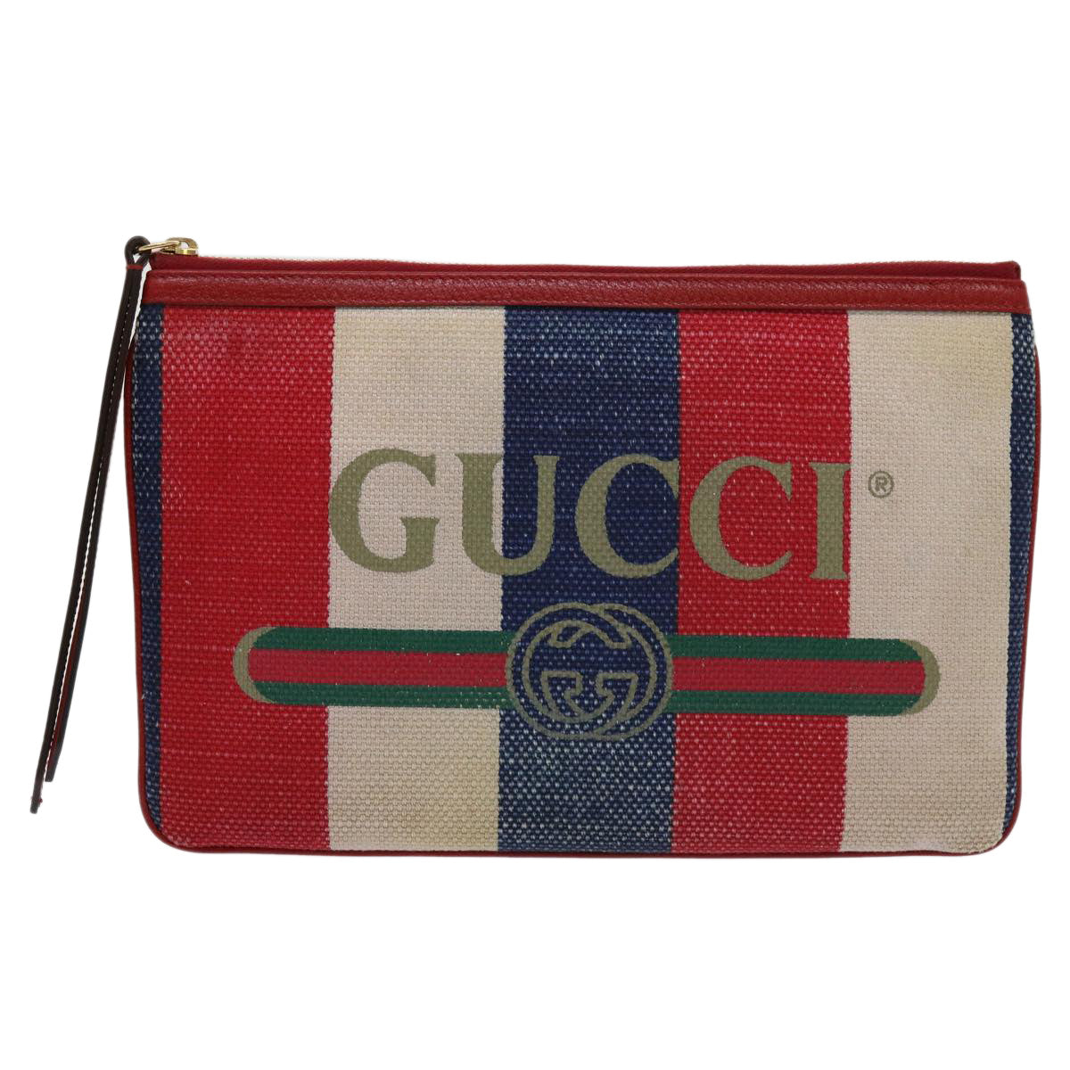 GUCCI Clutch Bag Canvas Blue White Red 524788 Auth bs11302