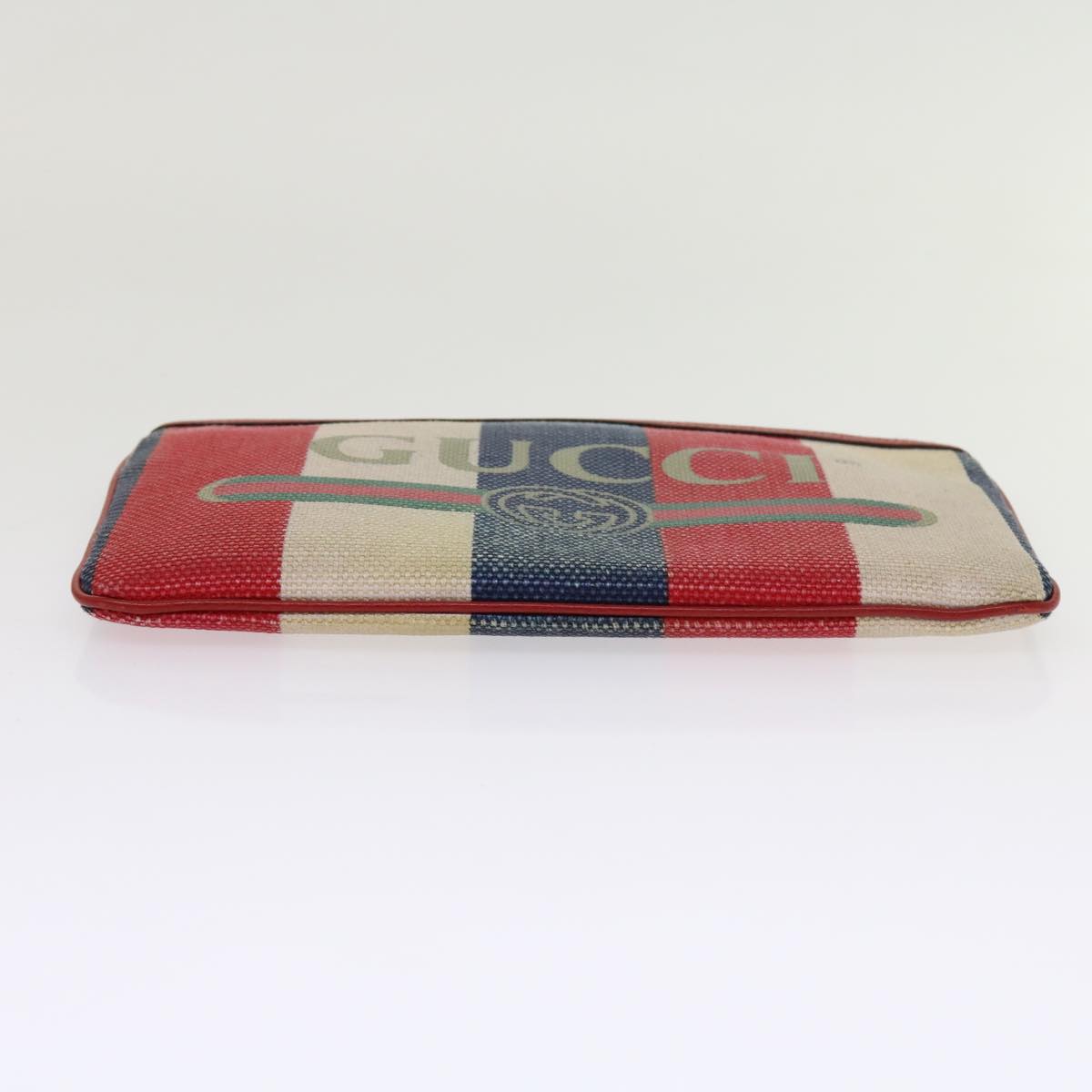 GUCCI Clutch Bag Canvas Blue White Red 524788 Auth bs11302