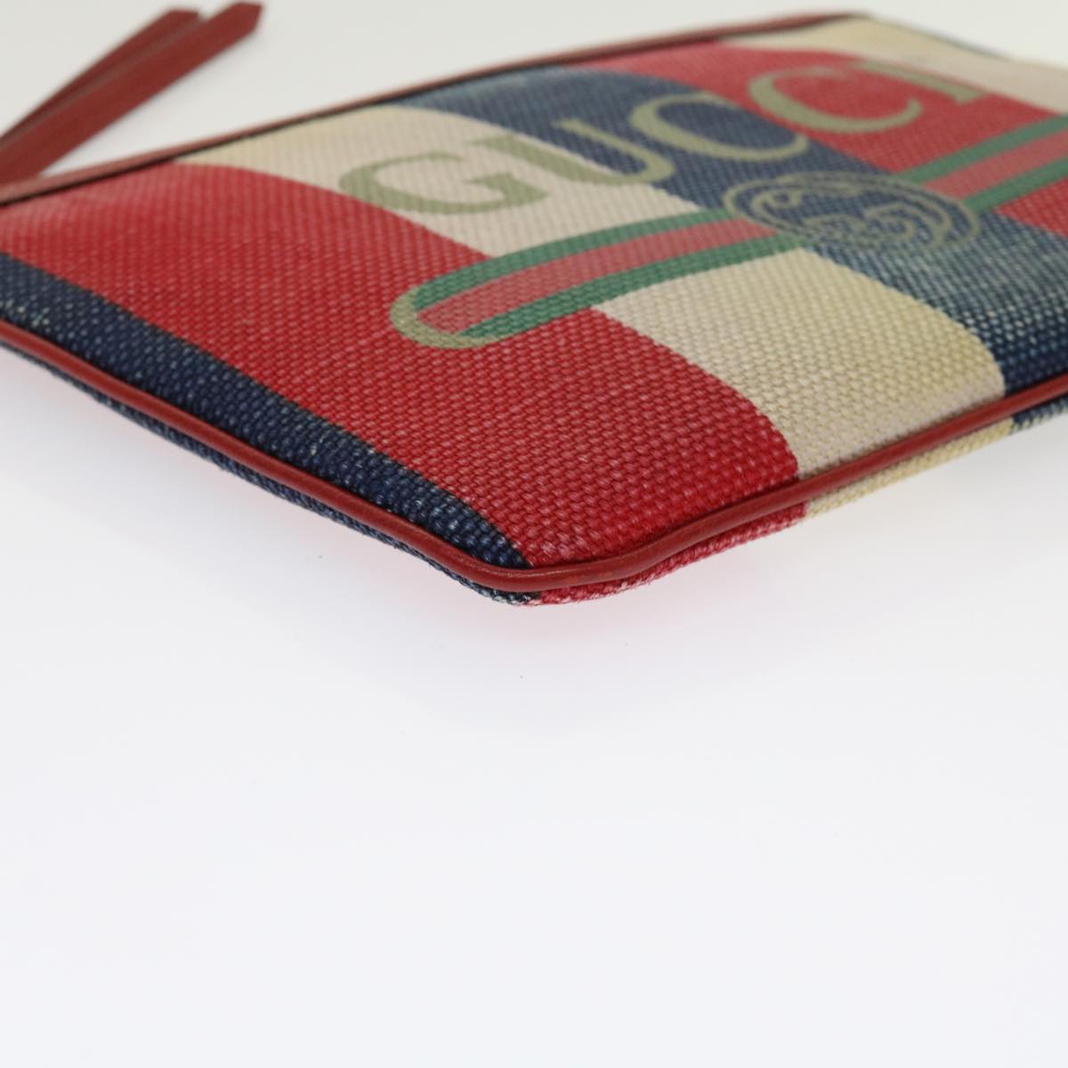 GUCCI Clutch Bag Canvas Blue White Red 524788 Auth bs11302