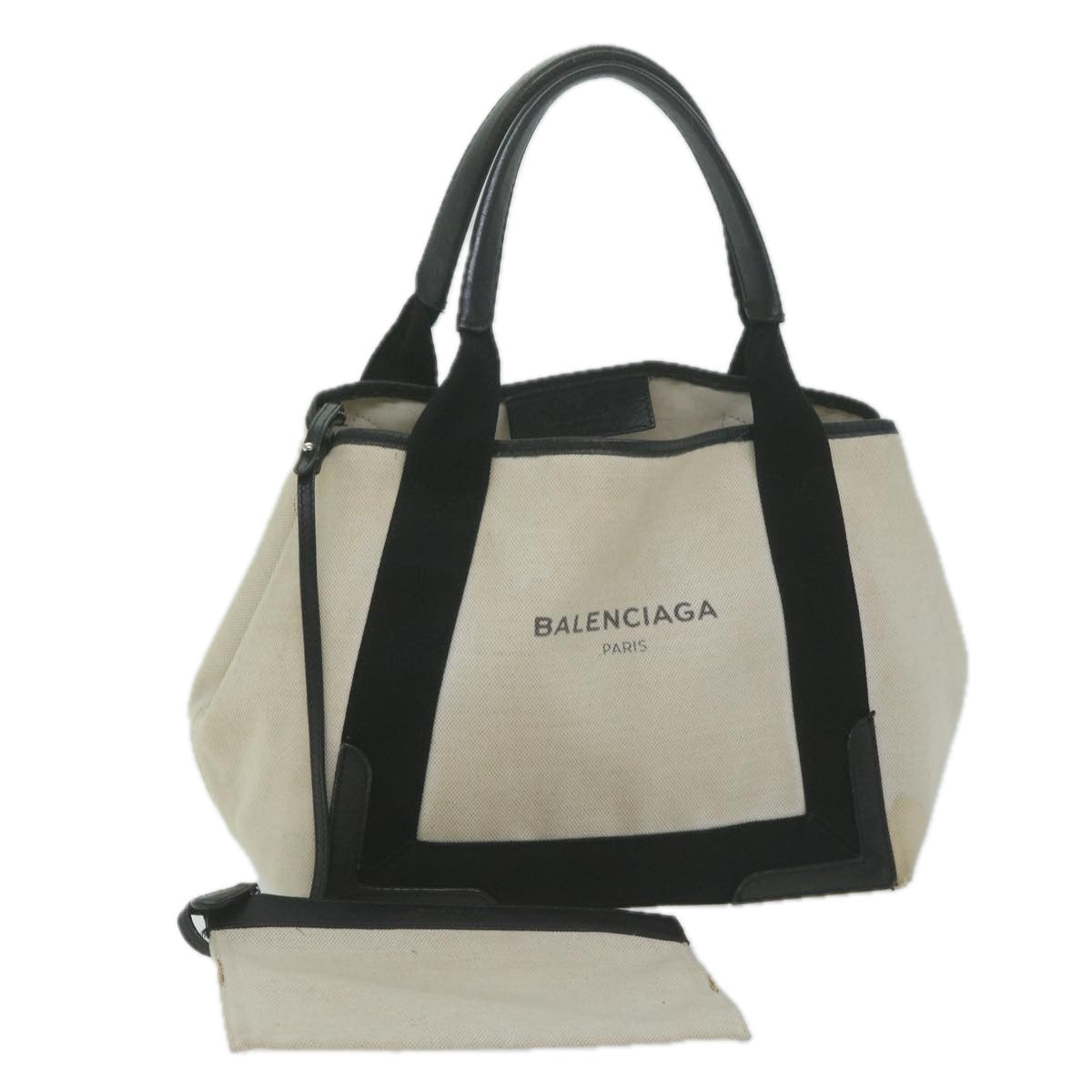 balenciaga Tote Bag Canvas White Black 339933 Auth bs11907