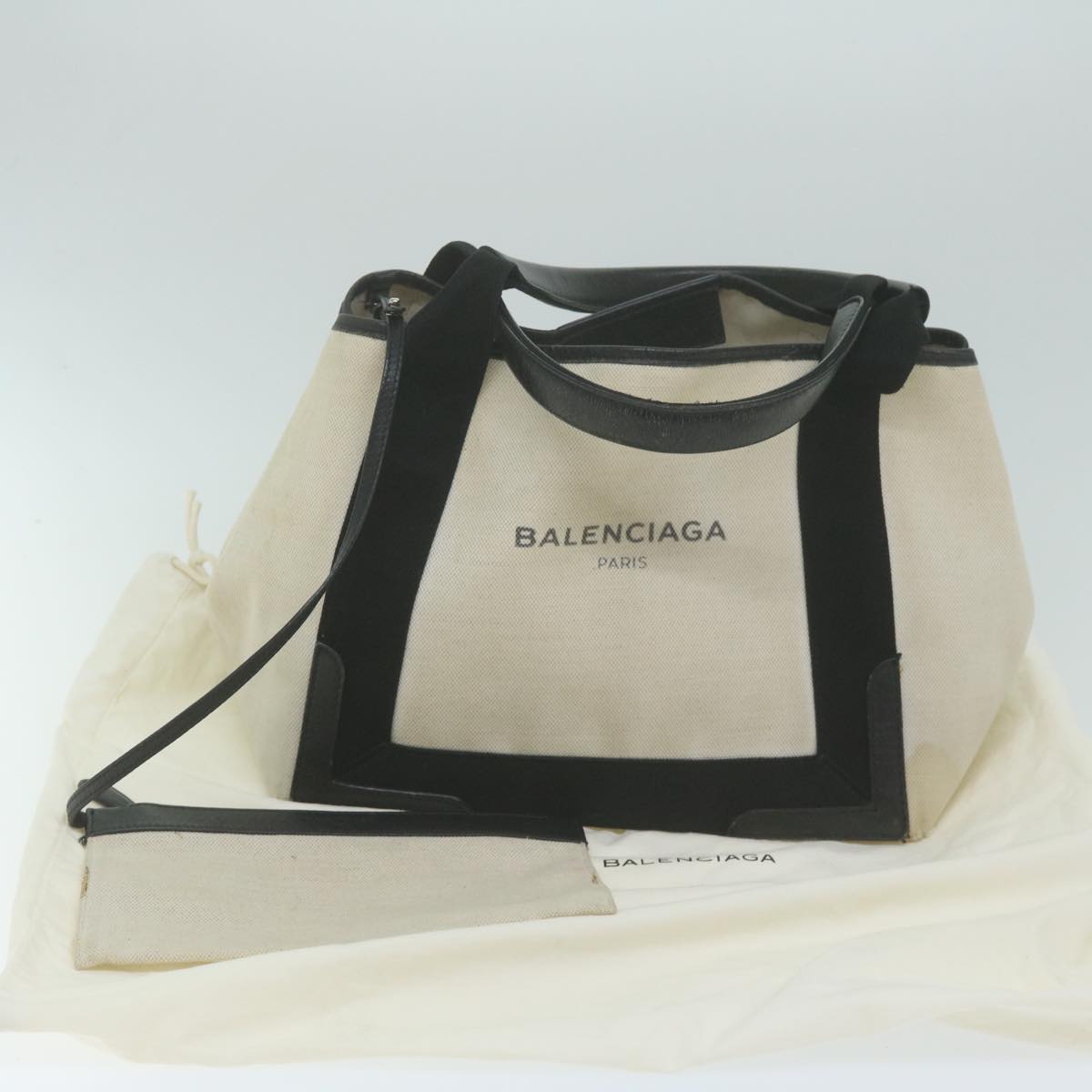 balenciaga Tote Bag Canvas White Black 339933 Auth bs11907