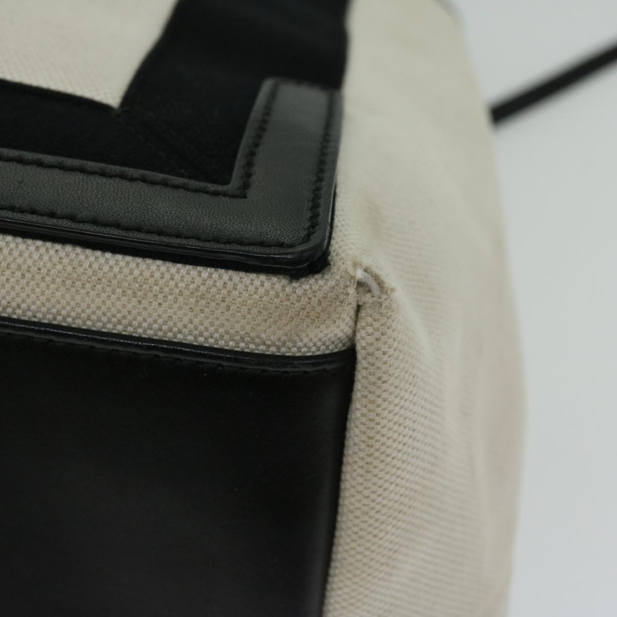 balenciaga Hand Bag Canvas White Black Auth bs12378